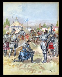 Pierre du Terrail Chevalier de Bayard knighting Francis I by Albert Robida